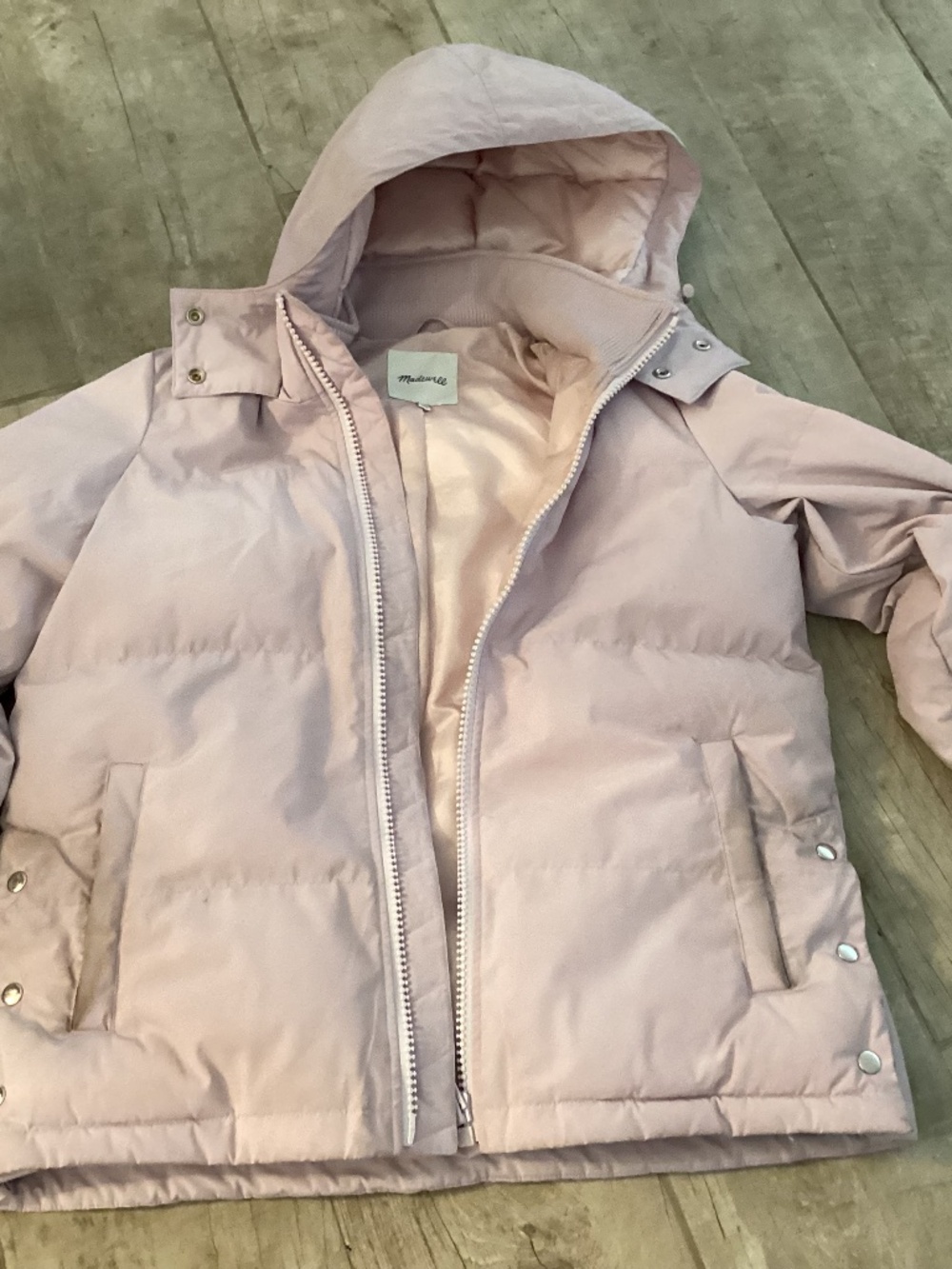 Lavender madewell coat hooded small puffer zip and button